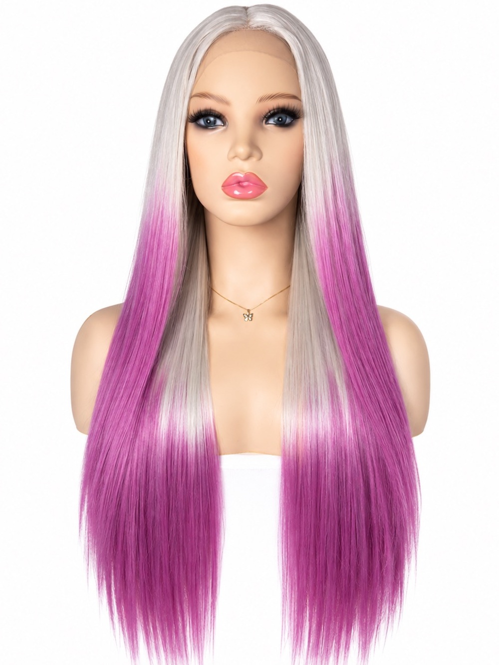 Long Straight Platinum to Vibrant Pink Ombre Wig - Women's Fashion Hair